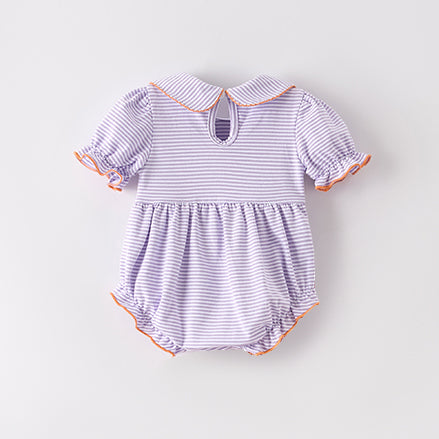 (In Stock)Toddler Girls Halloween&Thanksgiving Pumpkin Embroidery Smocked Cotton Romper