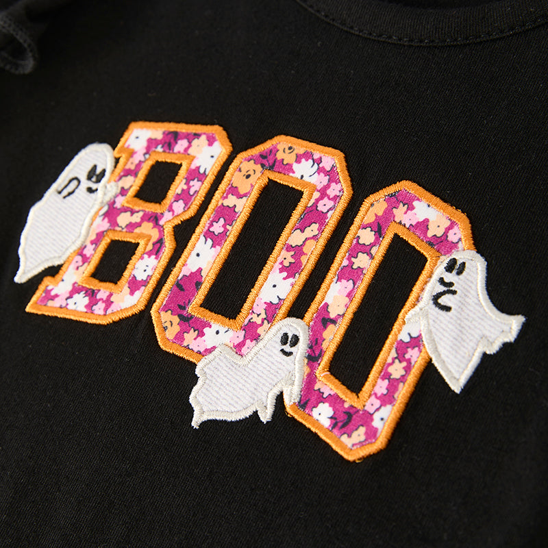 (In Stock)Toddler Girls Halloween BOO Applique Cotton Romper
