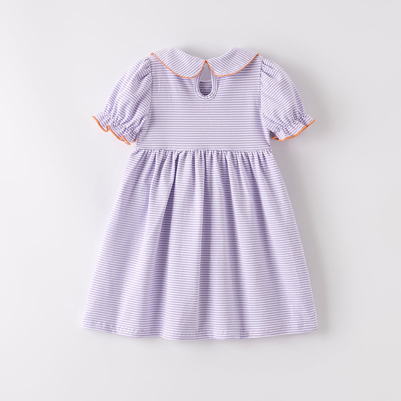 (In Stock)Girls Halloween&Thanksgiving Pumpkin Embroidery Smocked Cotton Dress