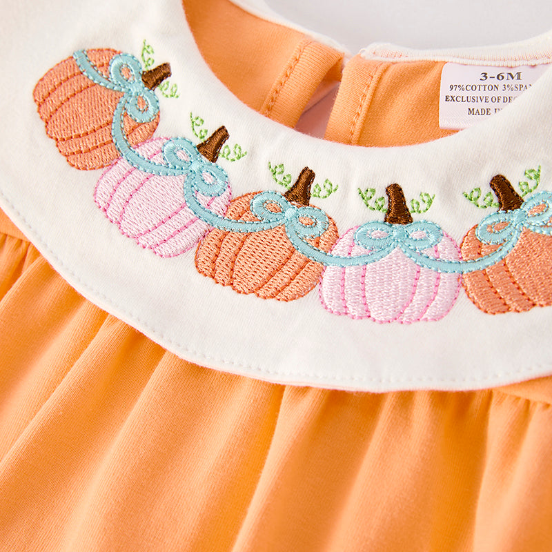 (In Stock)Toddler Girls Halloween&Thanksgiving Pumpkin Embroidery Romper