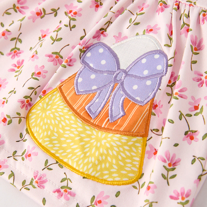 (In Stock)Toddler Girls Halloween Candy Corn Applique Bloomer Set