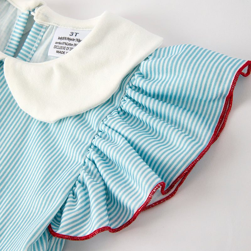 (In Stock)Girls Summer Back To School Apple Embroidery Shorts Set