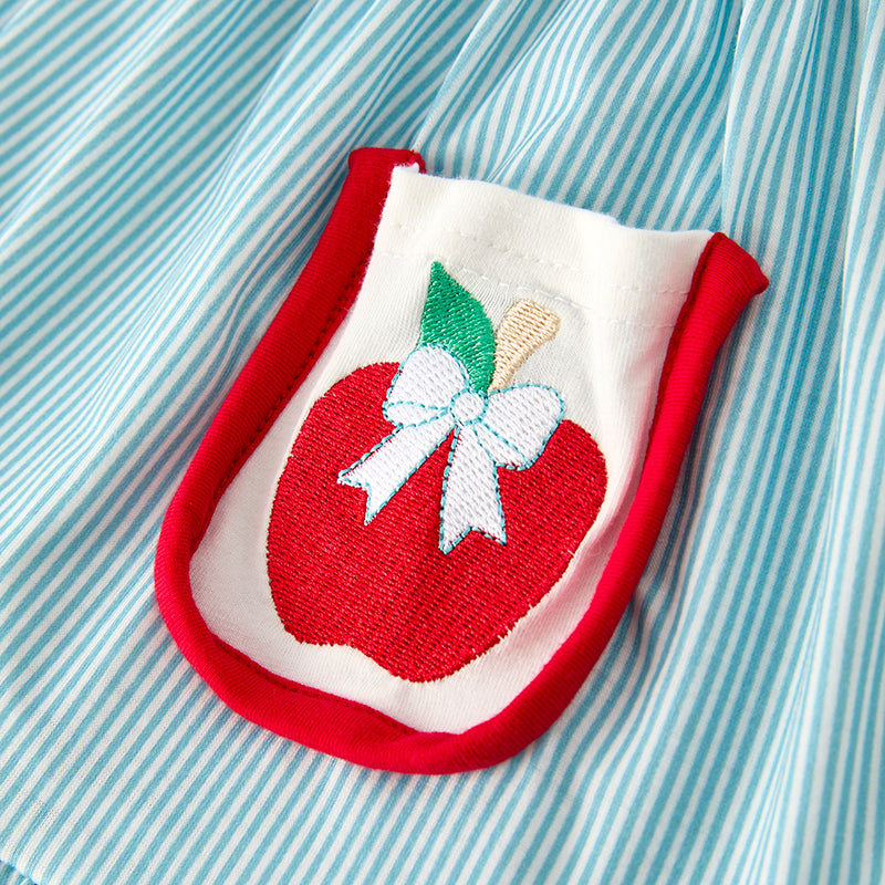 (In Stock)Girls Summer Back To School Apple Embroidery Shorts Set
