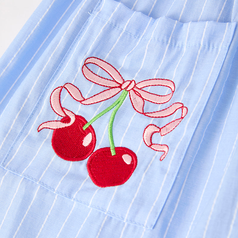 (In Stock)Girls Summer Cherry Embroidery Cotton Dress