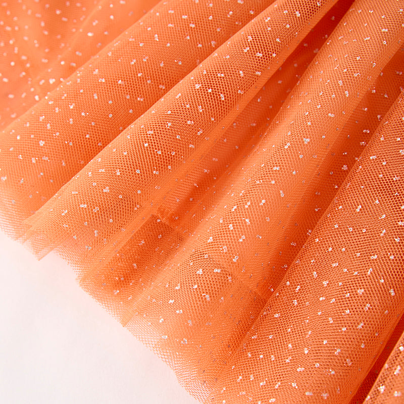 (In Stock)Girls Halloween&Thanksgiving Sequin Pumpkin Applique Tulle Dress