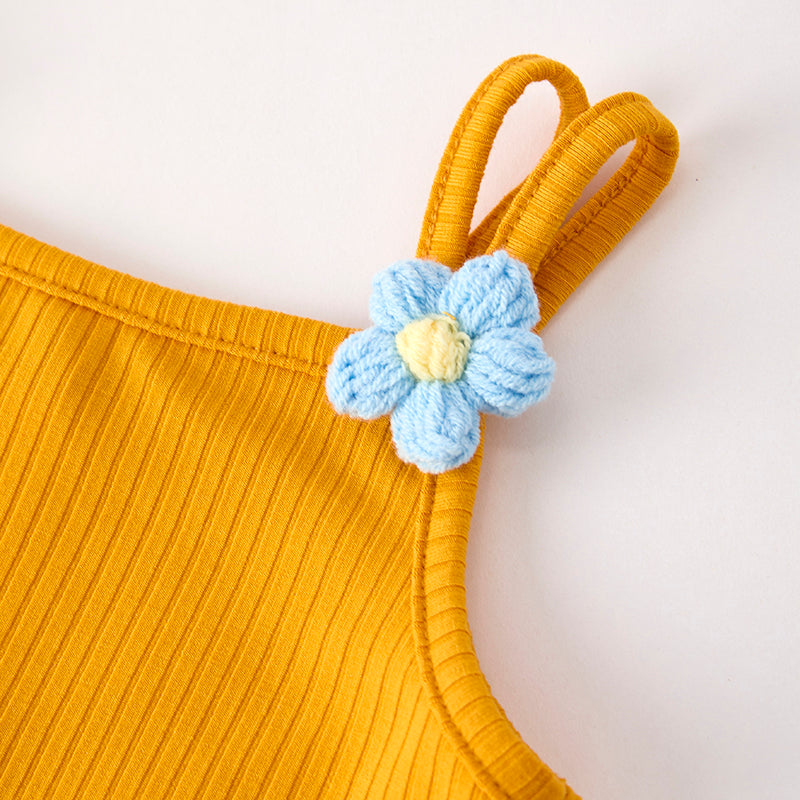 (In Stock)Girls Summer Halter Top Daisy Embroidery Denim Set