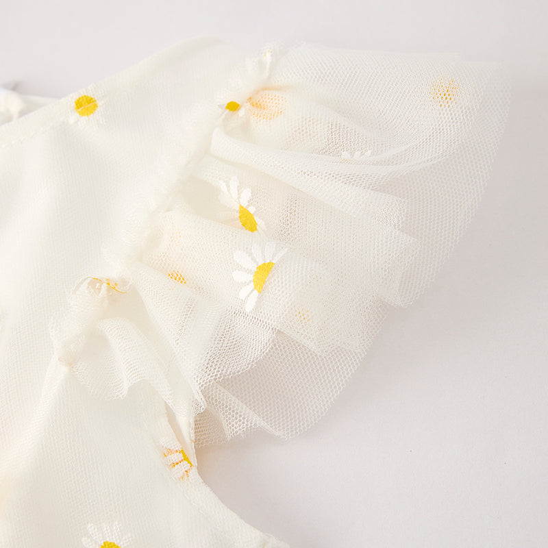 (In Stock)Girls Summer Daisy Print Tulle Dress