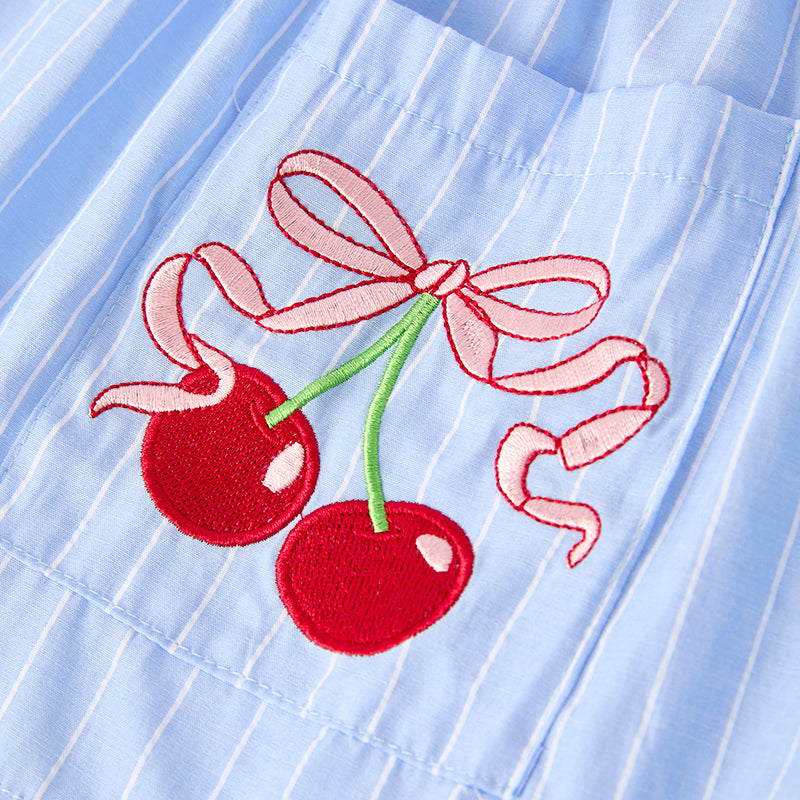 (In Stock)Girls Summer Cherry Embroidery Shorts Set