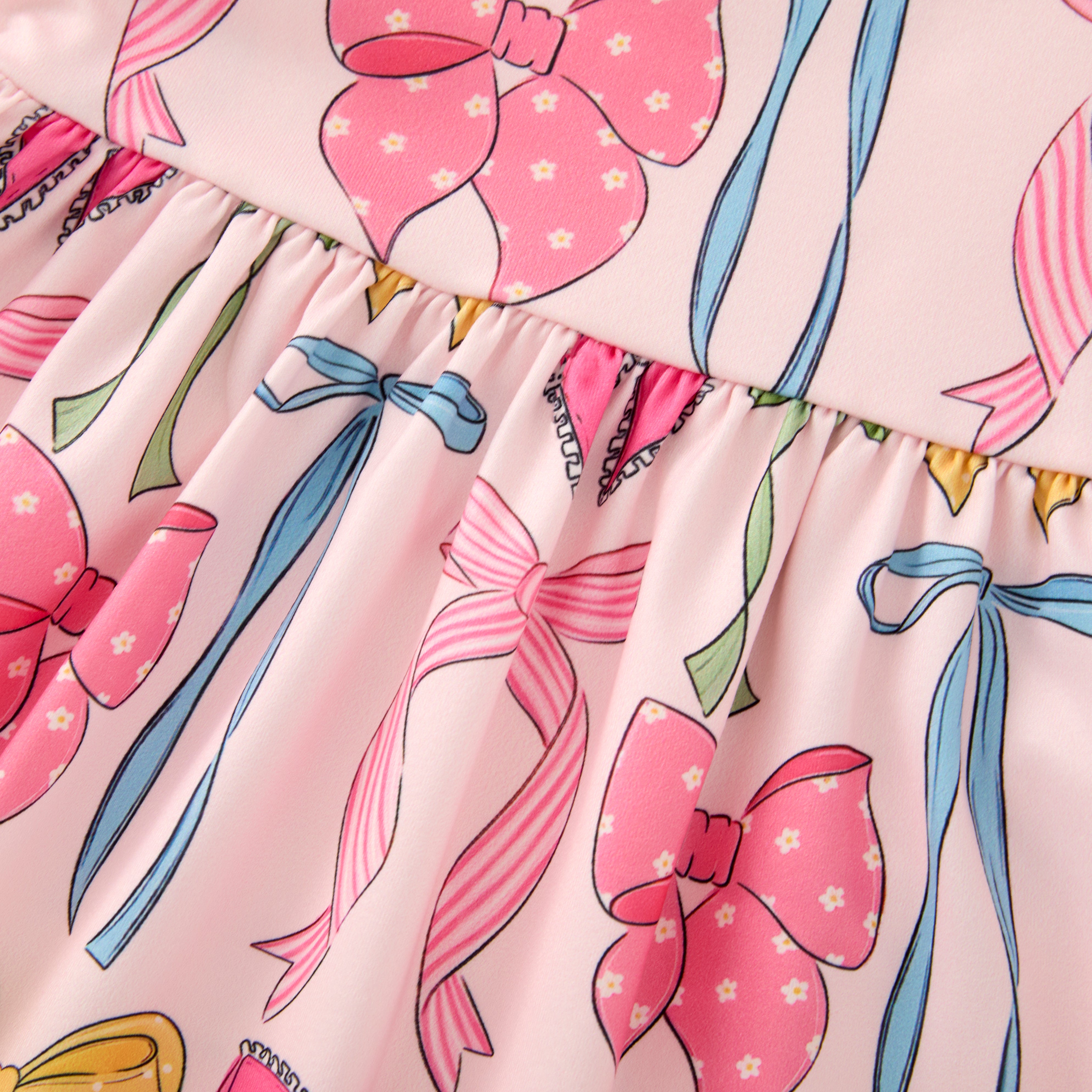 (Pre Order)Girls Spring and Summer Bow&Floral Print Slip Dress