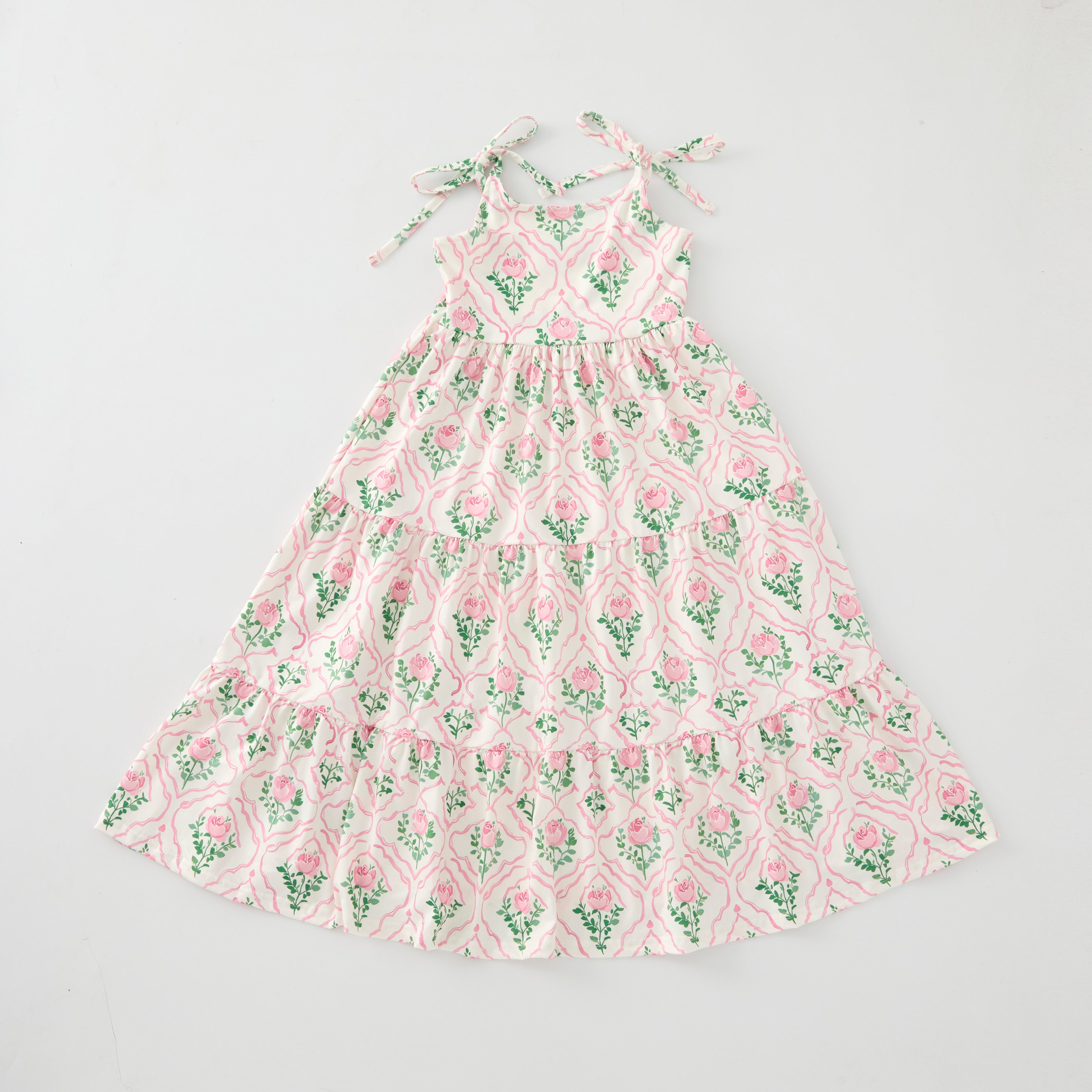 (Pre Order)Mommy and Me Summer Pink Floral Print MAXI Dress,Set&Romper