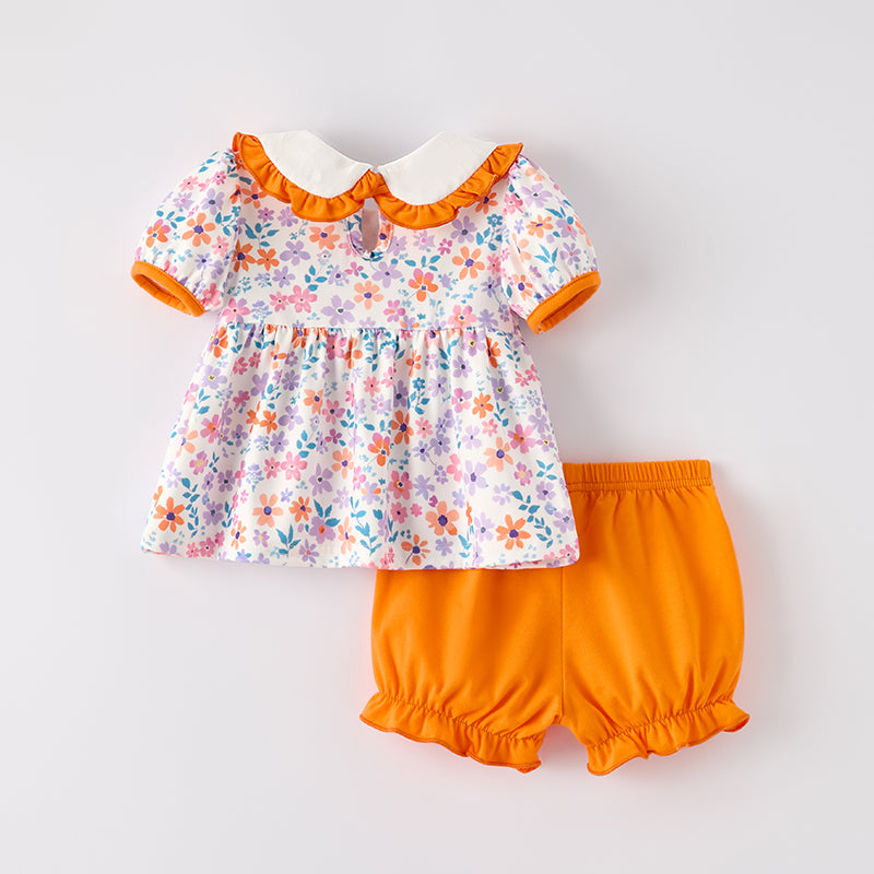 (In Stock)Toddler Girls Halloween Pumpkin Applique Bloomer Set
