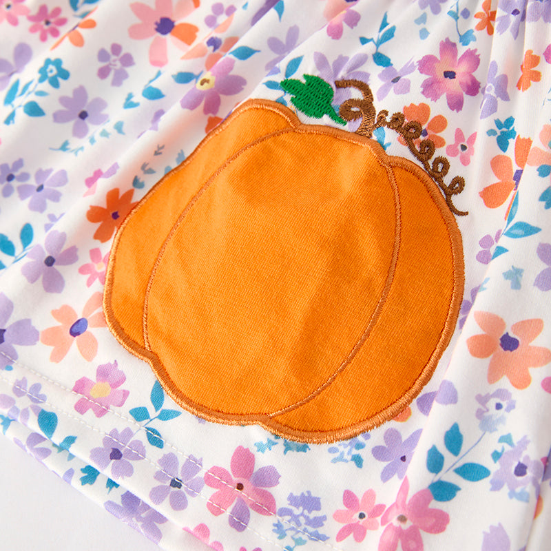 (In Stock)Toddler Girls Halloween Pumpkin Applique Bloomer Set