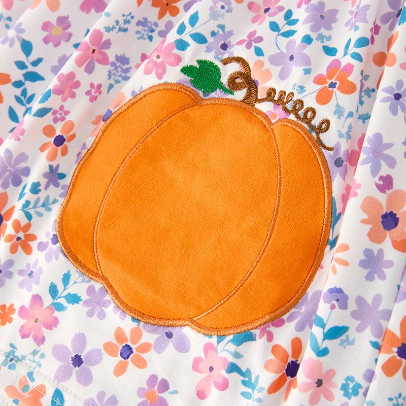 (In Stock)Girls Halloween Pumpkin Applique Dress