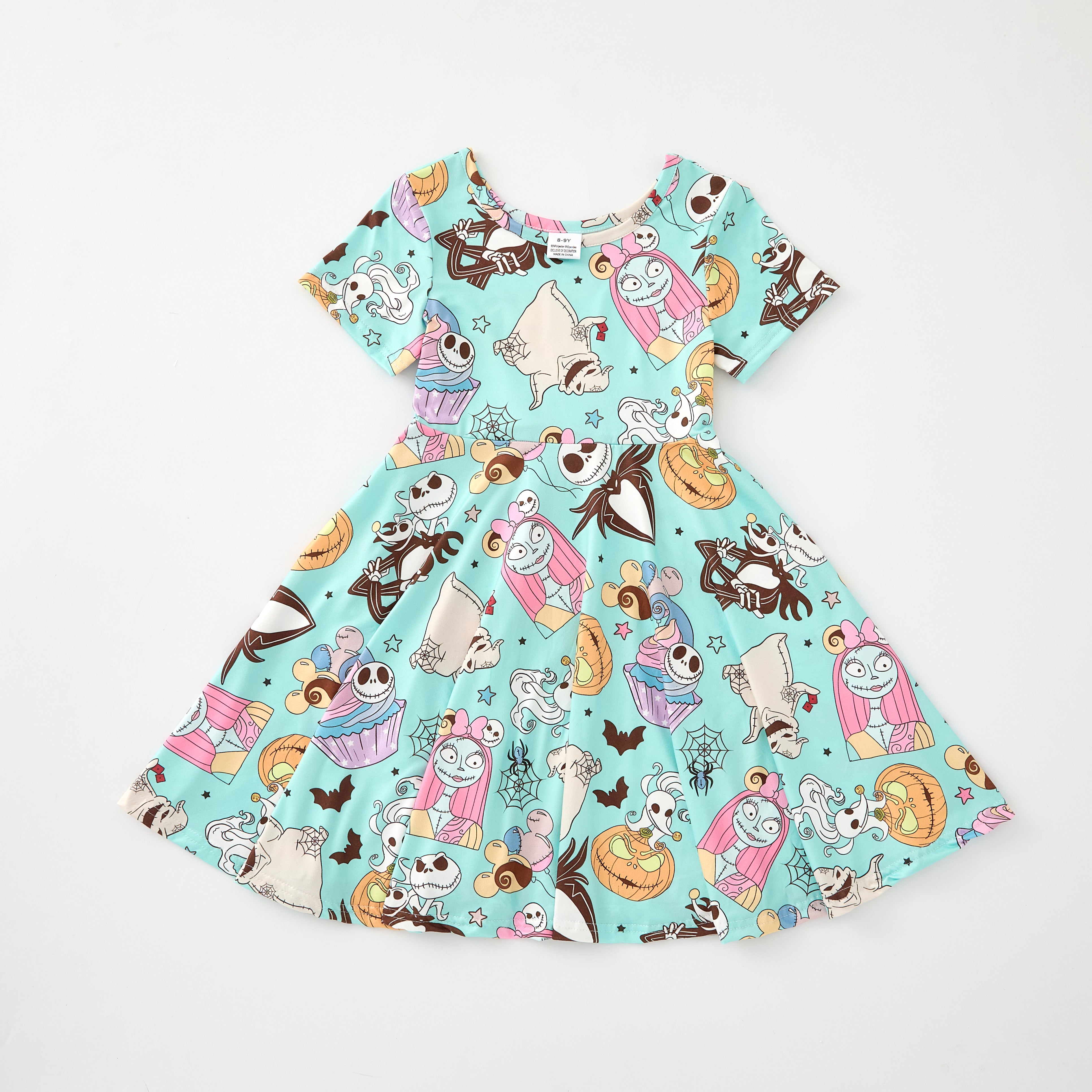 (Pre Order)Girls Halloween Cartoon Print Twirl Dress