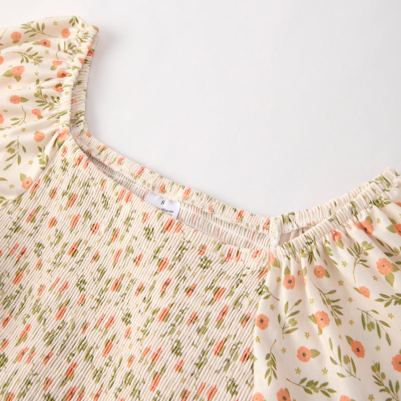 (In Stock)Adults Halloween&Thanksgiving Floral Print Smocked Dress