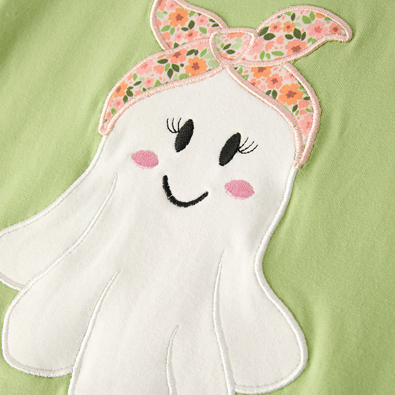 (In Stock)Girls Halloween Ghost Applique Outfit Set