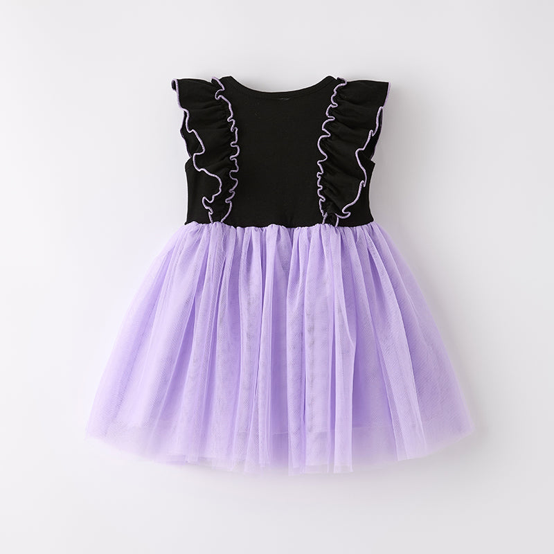 (In Stock)Girls Halloween Ghost Applique Tulle Dress