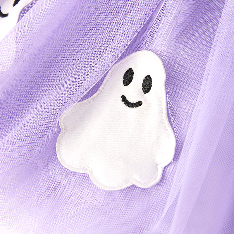 (In Stock)Girls Halloween Ghost Applique Tulle Dress