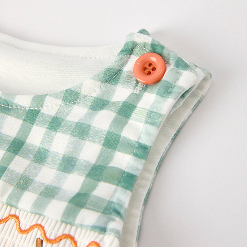 (In Stock)Toddler Boys Halloween&Thanksgiving Pumpkin Embroidery Smocked Romper