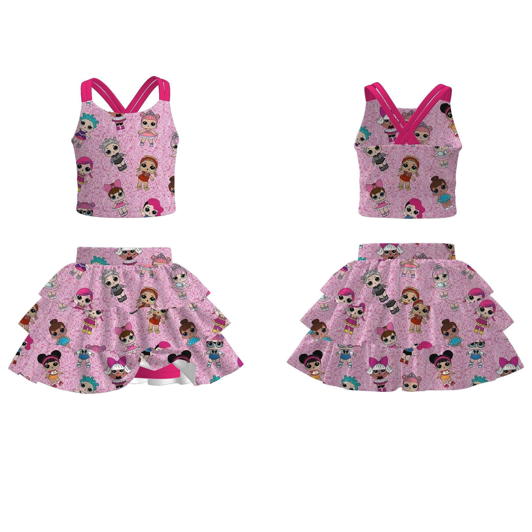 (Pre Order)Girls Spring and Summer Cartoon Print Skort Set