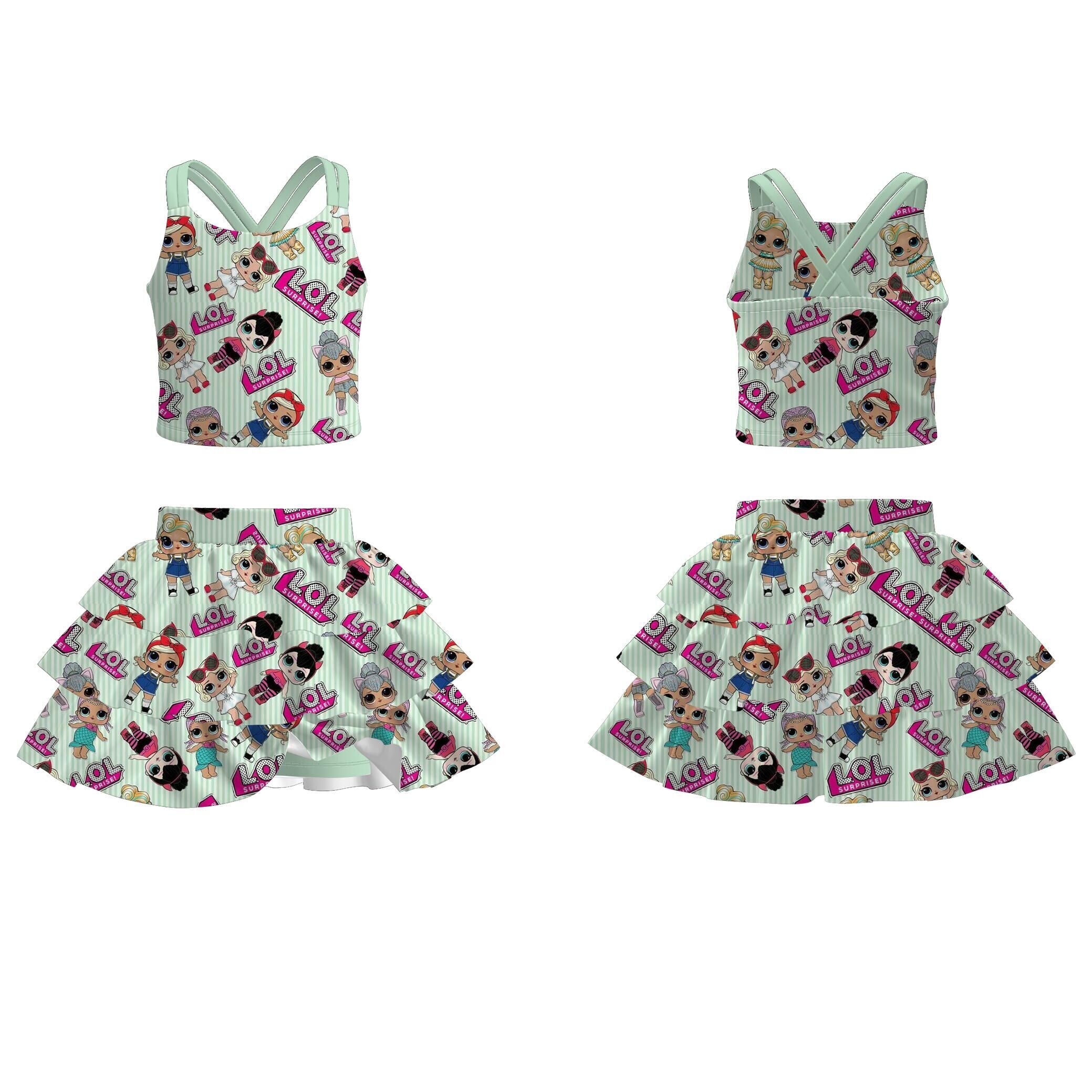 (Pre Order)Girls Spring and Summer Cartoon Print Skort Set