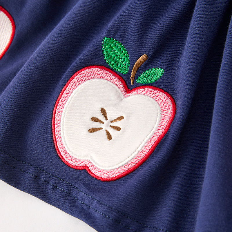 (In Stock)Girls Summer Back To School Apple Applique Smocked Shorts Set