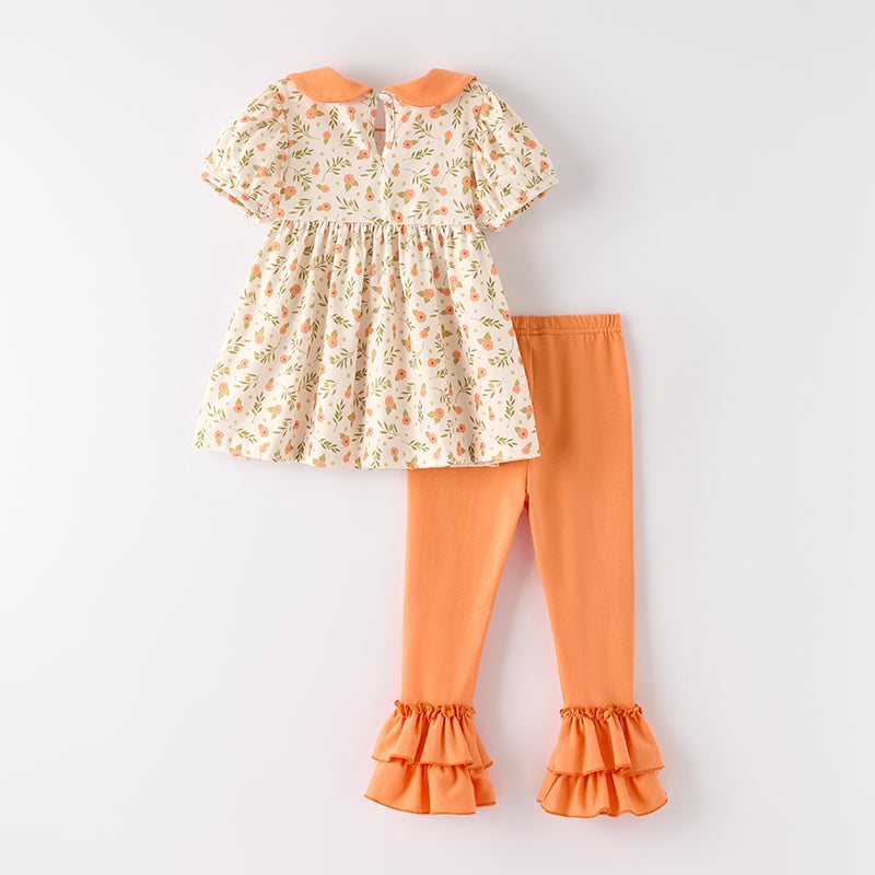 (In Stock)Girls Halloween&Thanksgiving Pumpkin Applique Outfit Set