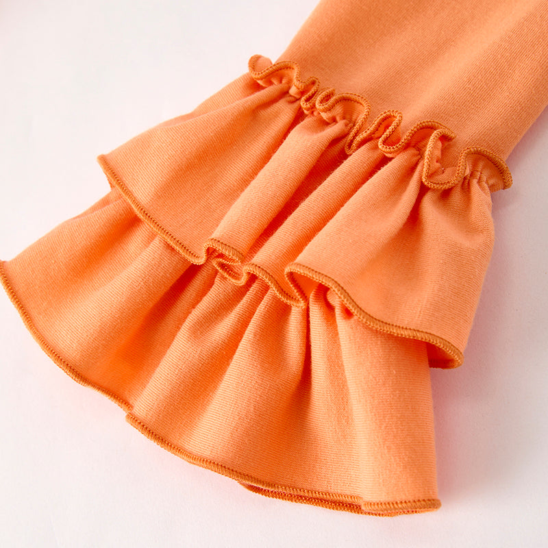 (In Stock)Girls Halloween&Thanksgiving Pumpkin Applique Outfit Set