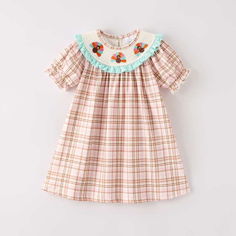 (In Stock)Girls Thanksgiving Turkey Embroidery Smocked Dress