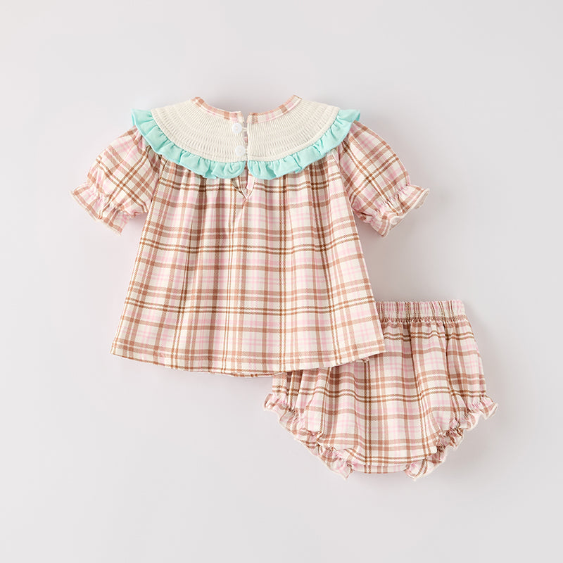 (In Stock)Toddler Girls Thanksgiving Turkey Embroidery Smocked Bloomer Set