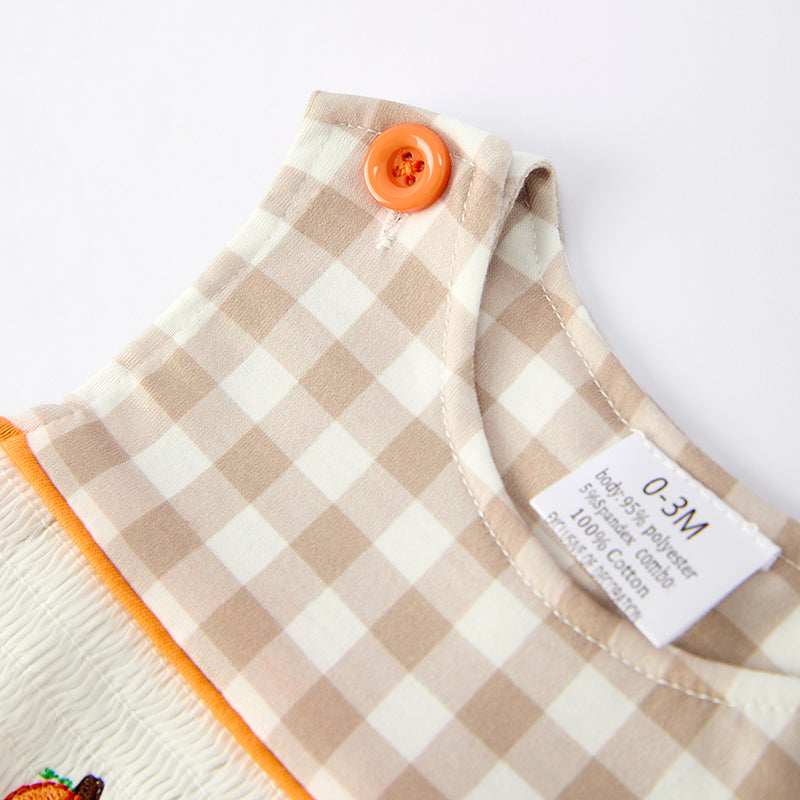 (In Stock)Boys Thanksgiving Turkey Embroidery Smocked Romper