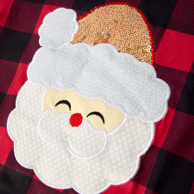 (In Stock)Girls Christmas Santa Claus Applique Sequin Skirt Set
