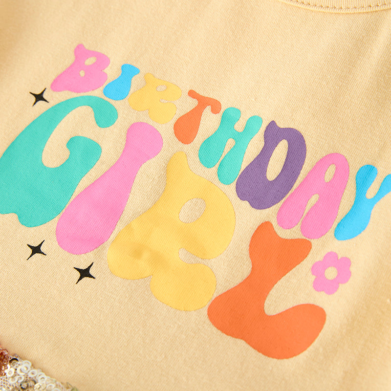 (In Stock)Girls Fall&Winter Birthday Girl Print Sequin Dress