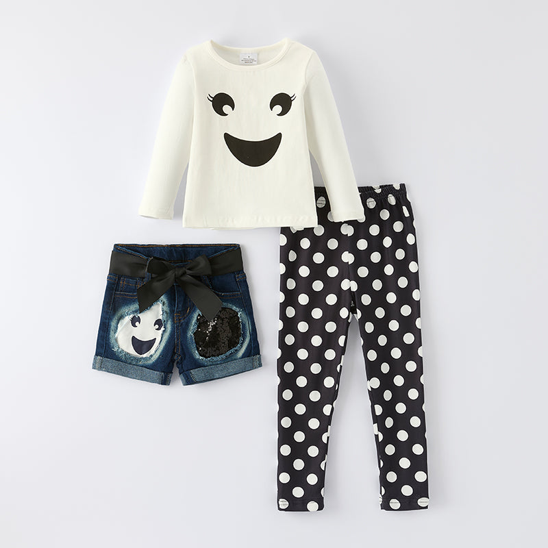 (In Stock)Girls Fall&Winter Smile Print Outfit Set