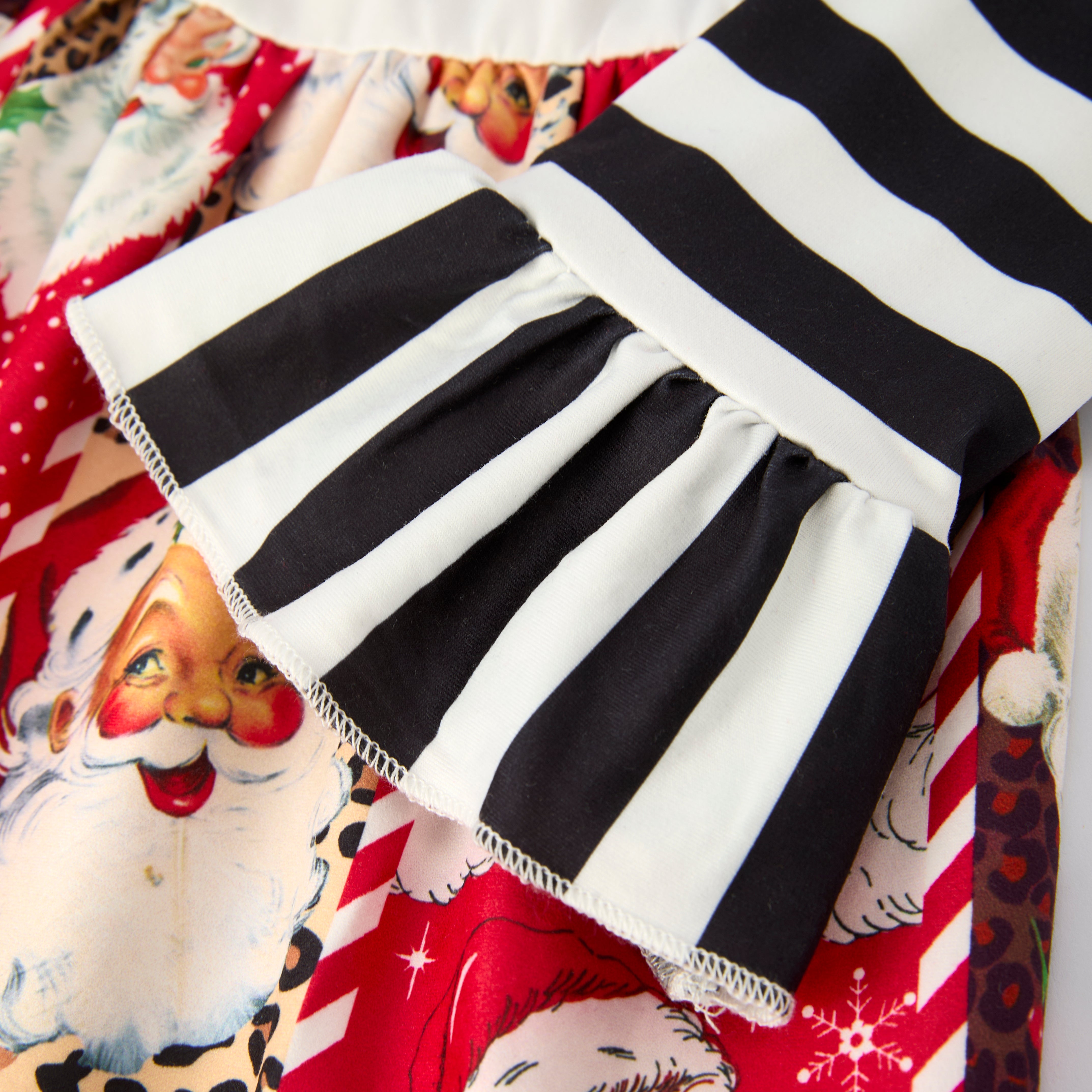 (In Stock)Girls Christmas Santa Claus Print Ruffle Dress