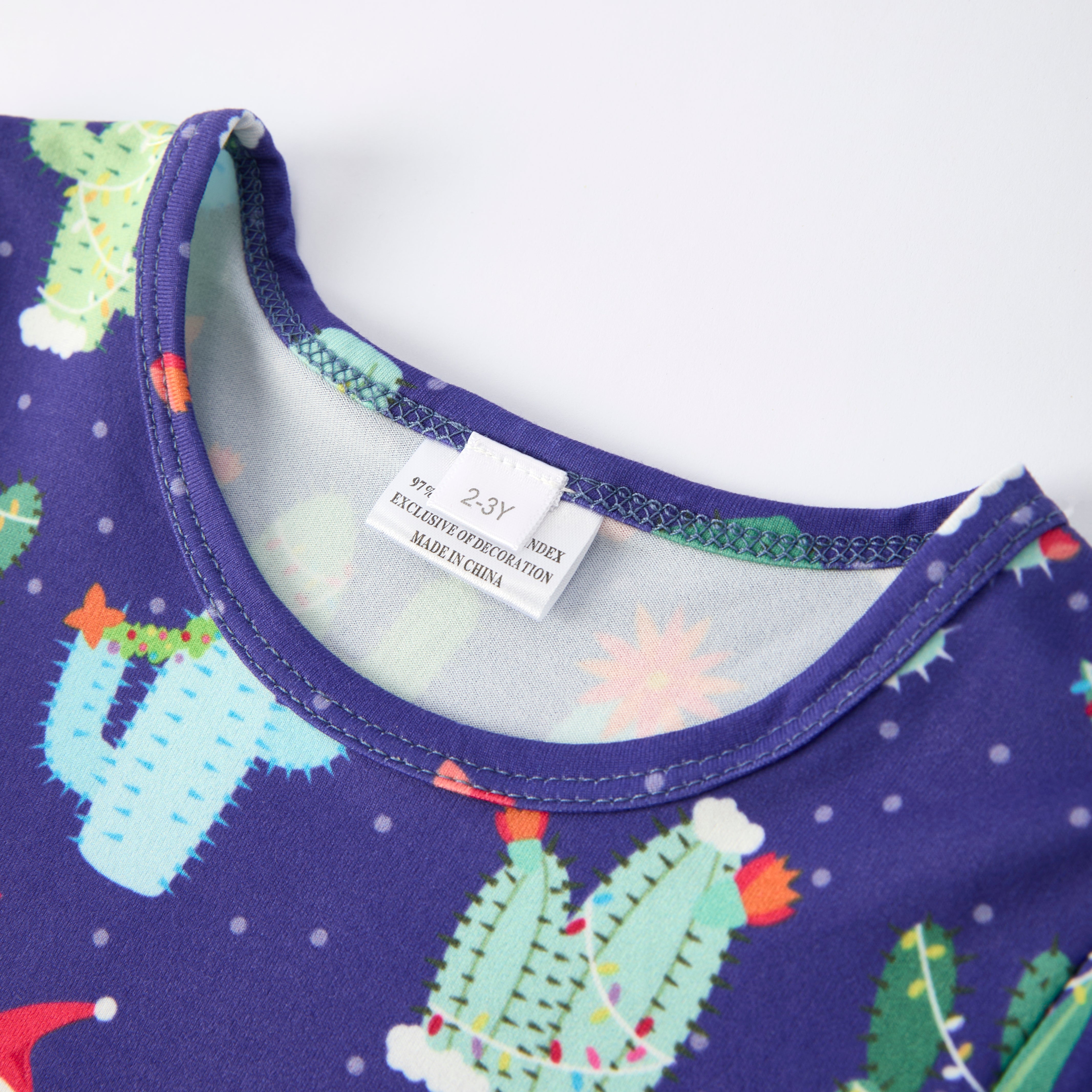 (In Stock)Girls Christmas Cactus Print Ruffle Dress