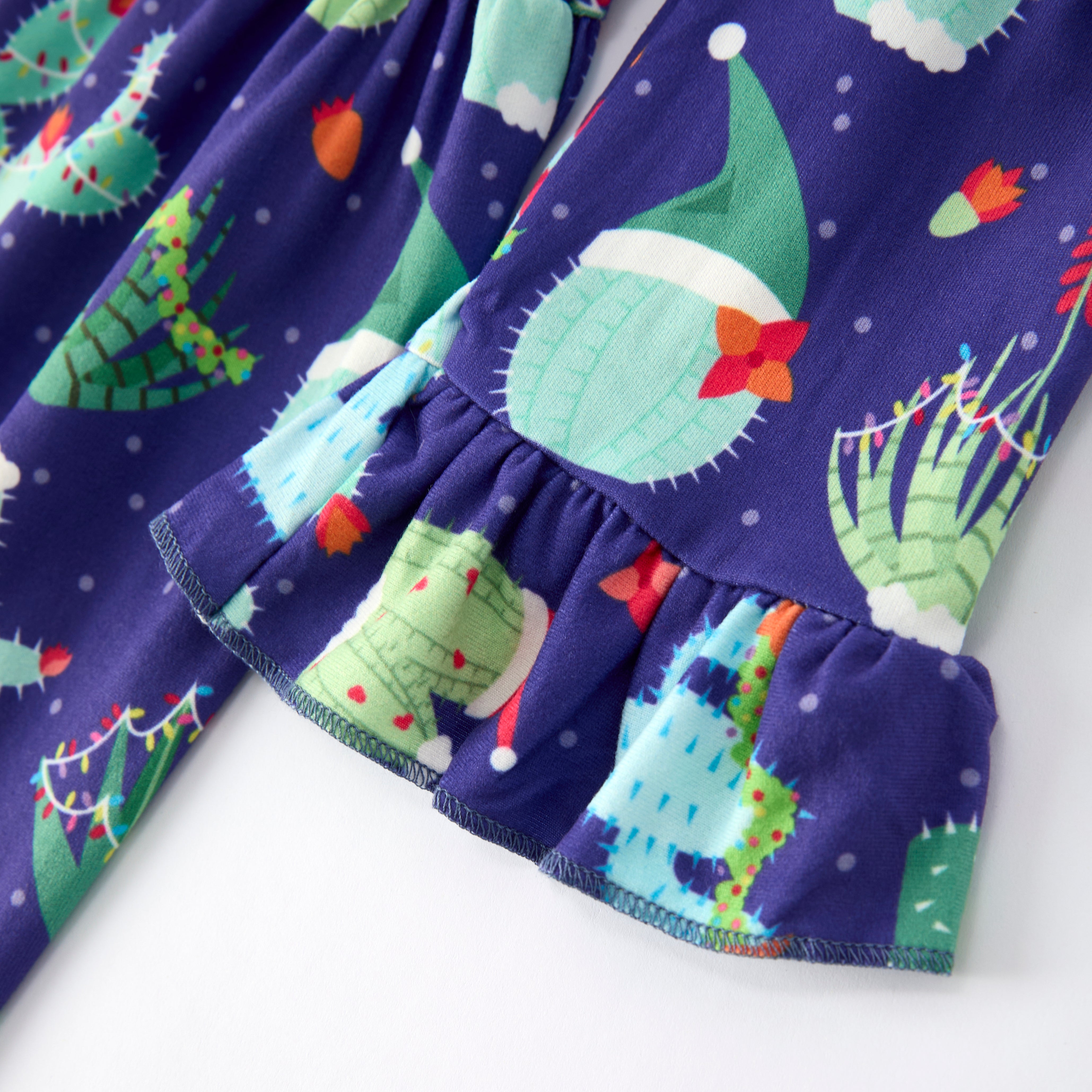 (In Stock)Girls Christmas Cactus Print Ruffle Dress