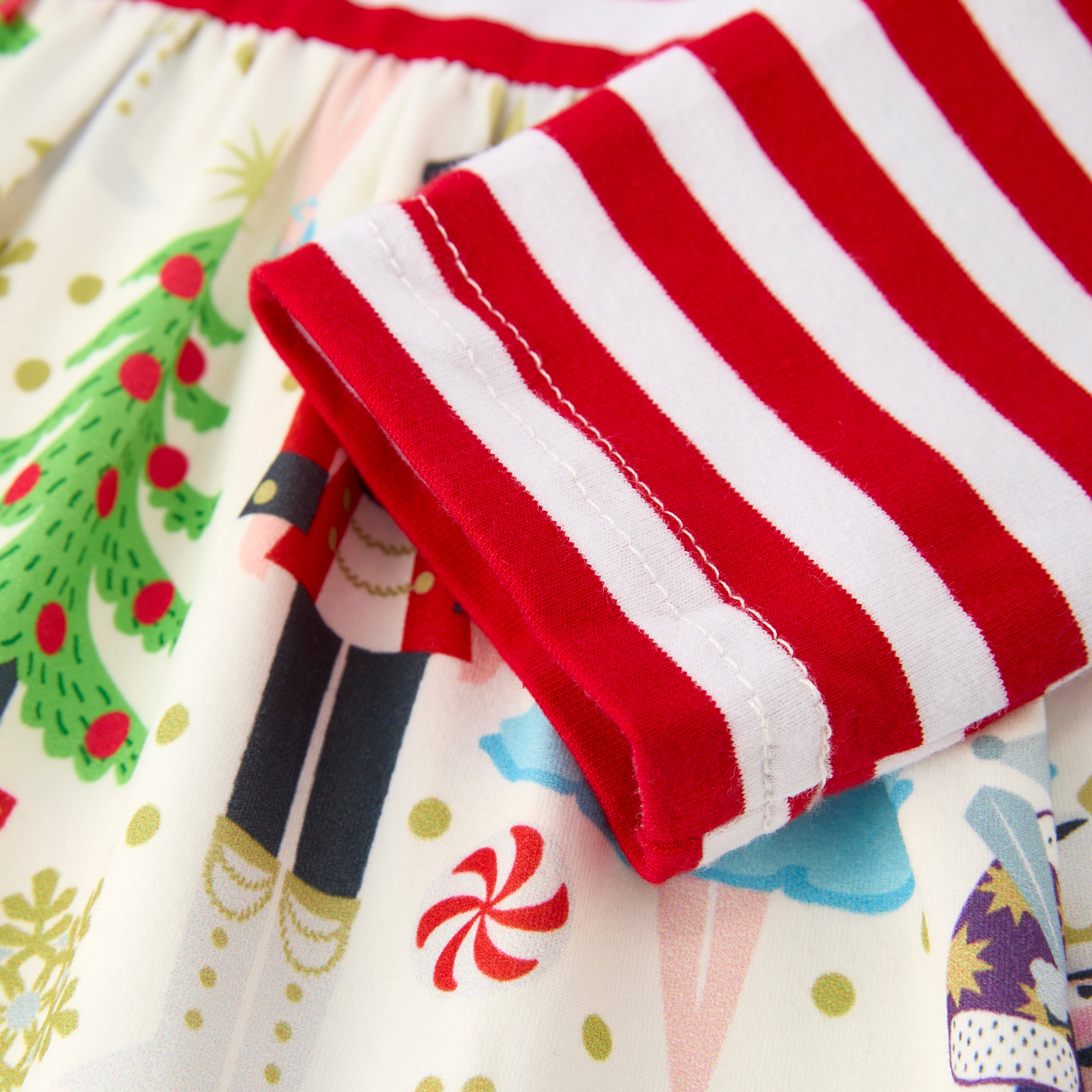 (In Stock)Girls Christmas Nutcracker Print Red Stripe Dress
