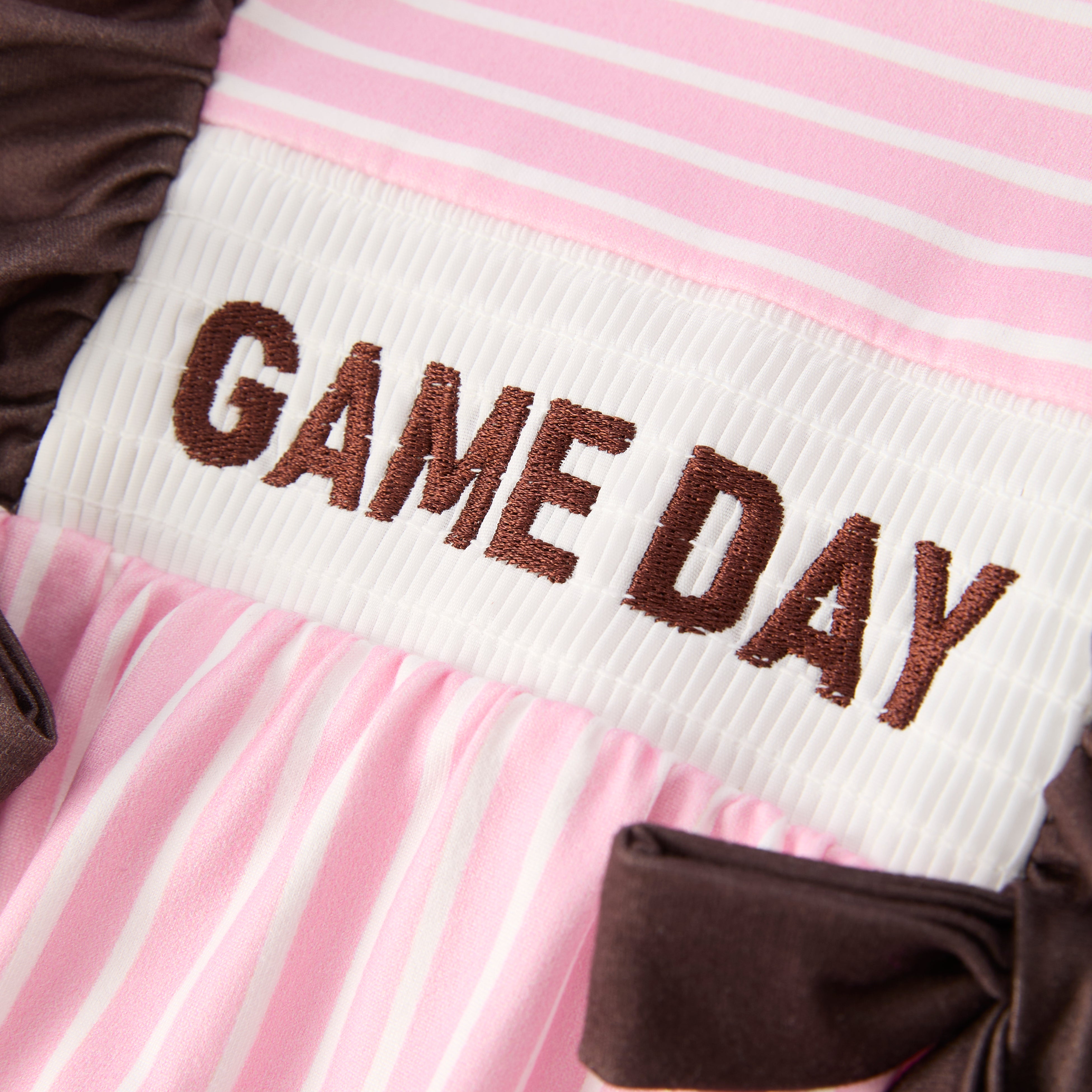 (In Stock)Toddler Girls Football GAME DAY Embroidery Smocked Romper