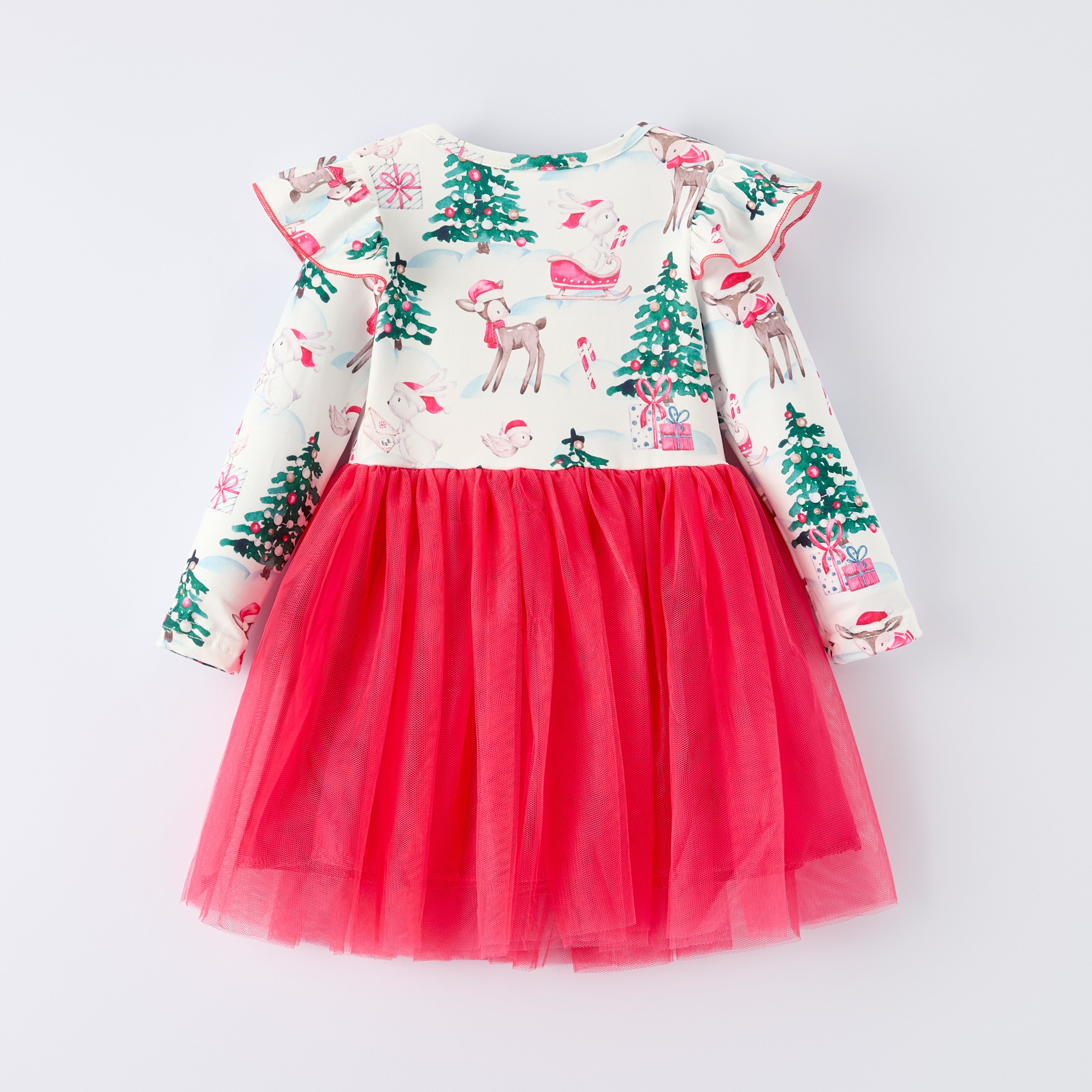 (In Stock)Girls Christmas Tree Print Tulle Dress