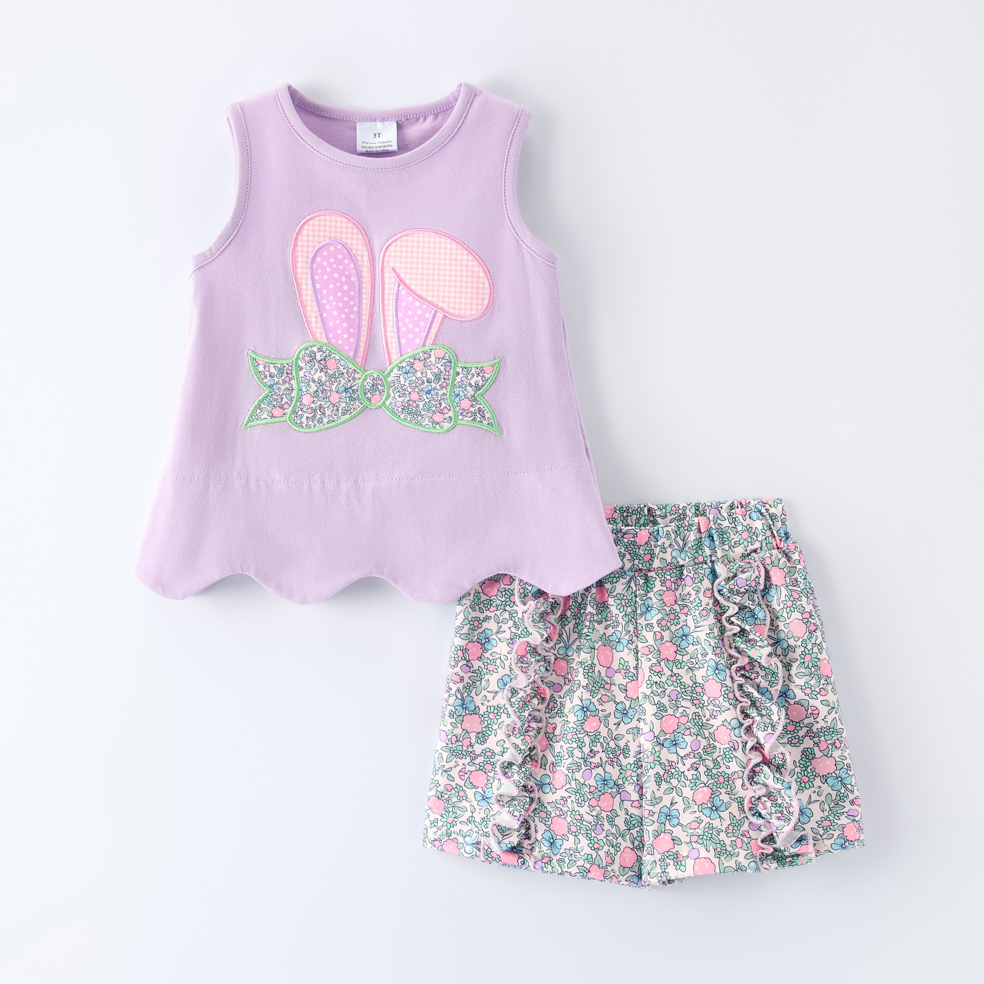 (In Stock)Girls Easter Bunny Applique Shorts Set