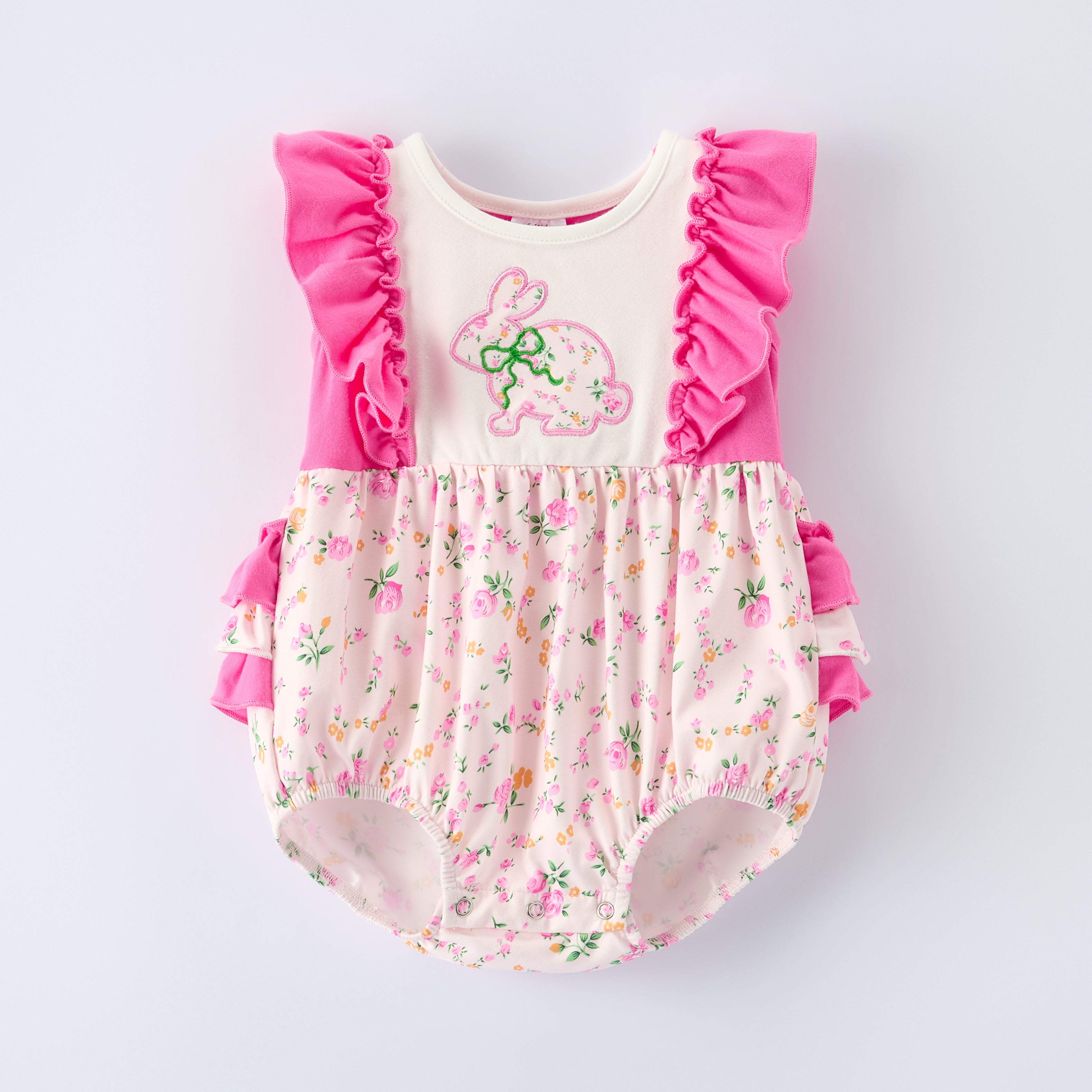 (In Stock)Toddler Girls Easter Bunny Applique Ruffle Romper