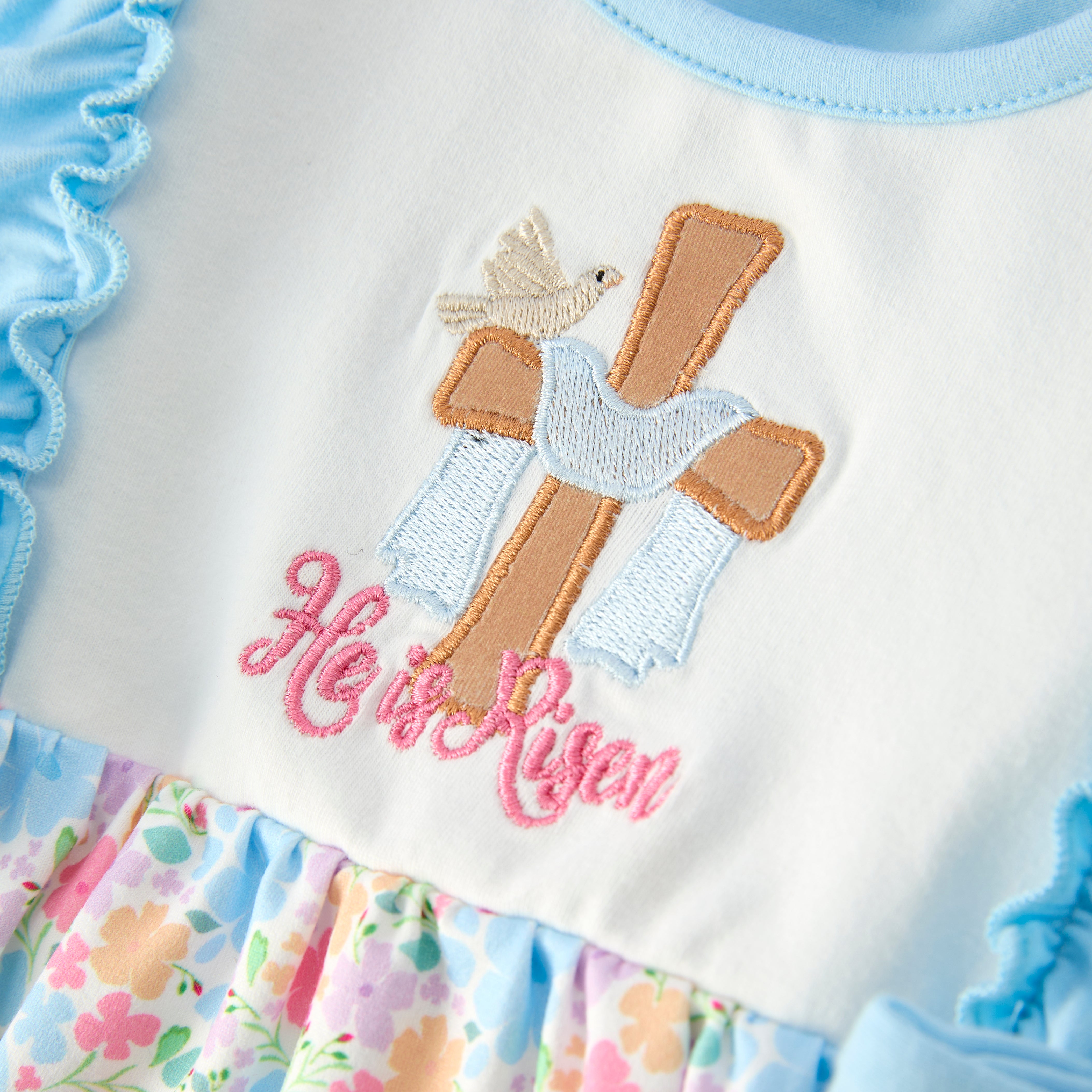 (In Stock)Siblings Easter Cross Applique Dress,Top&Romper
