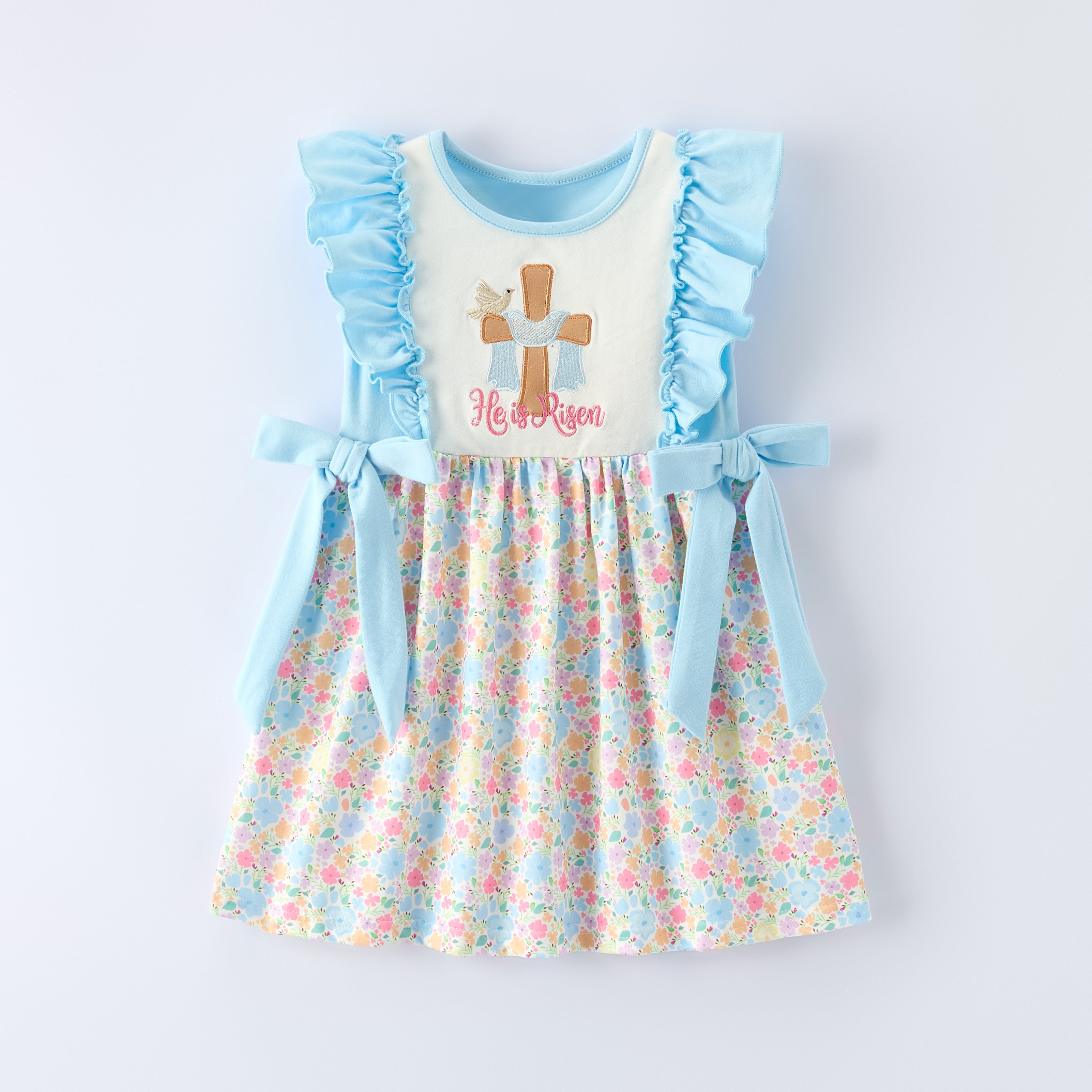 (In Stock)Siblings Easter Cross Applique Dress,Top&Romper