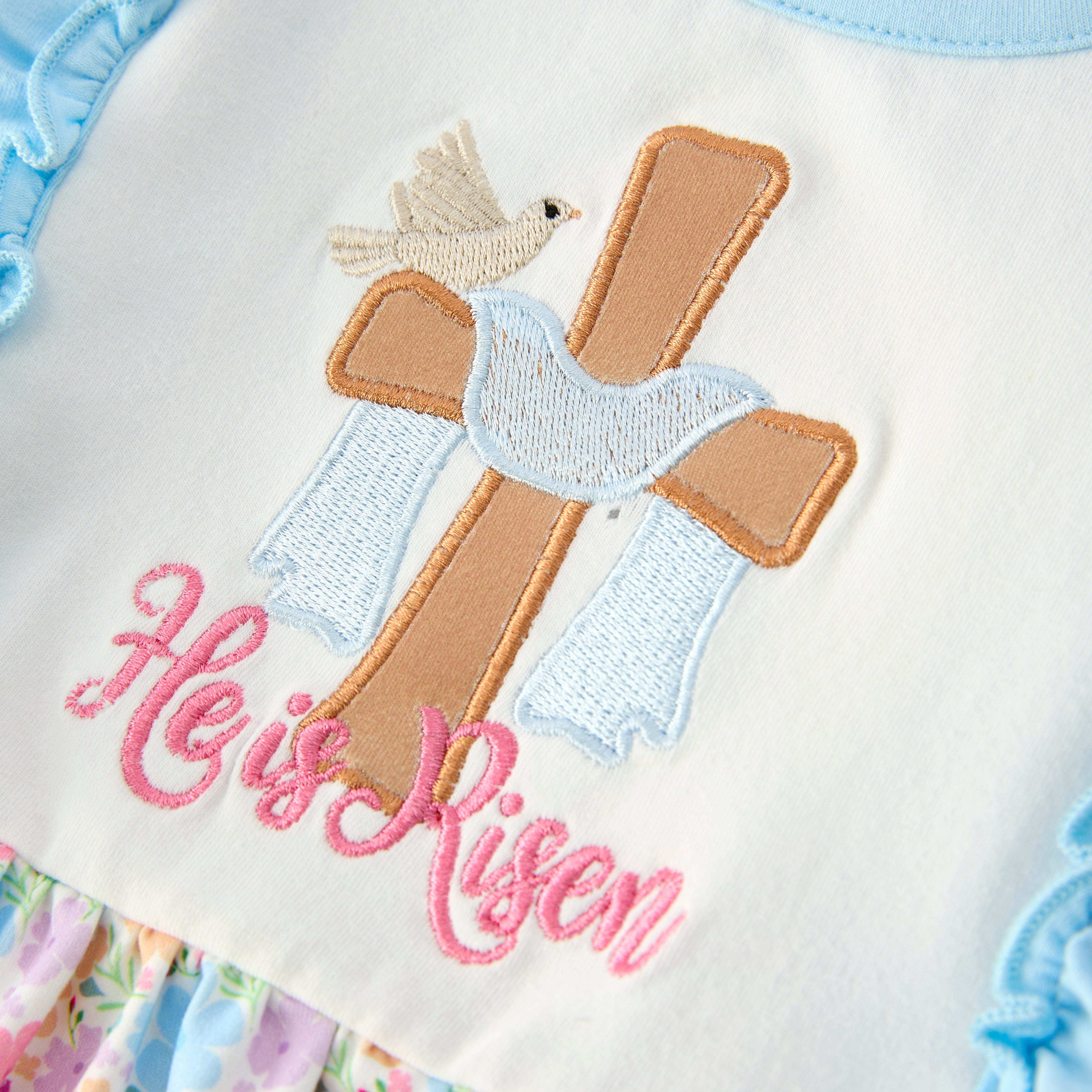 (In Stock)Siblings Easter Cross Applique Dress,Top&Romper