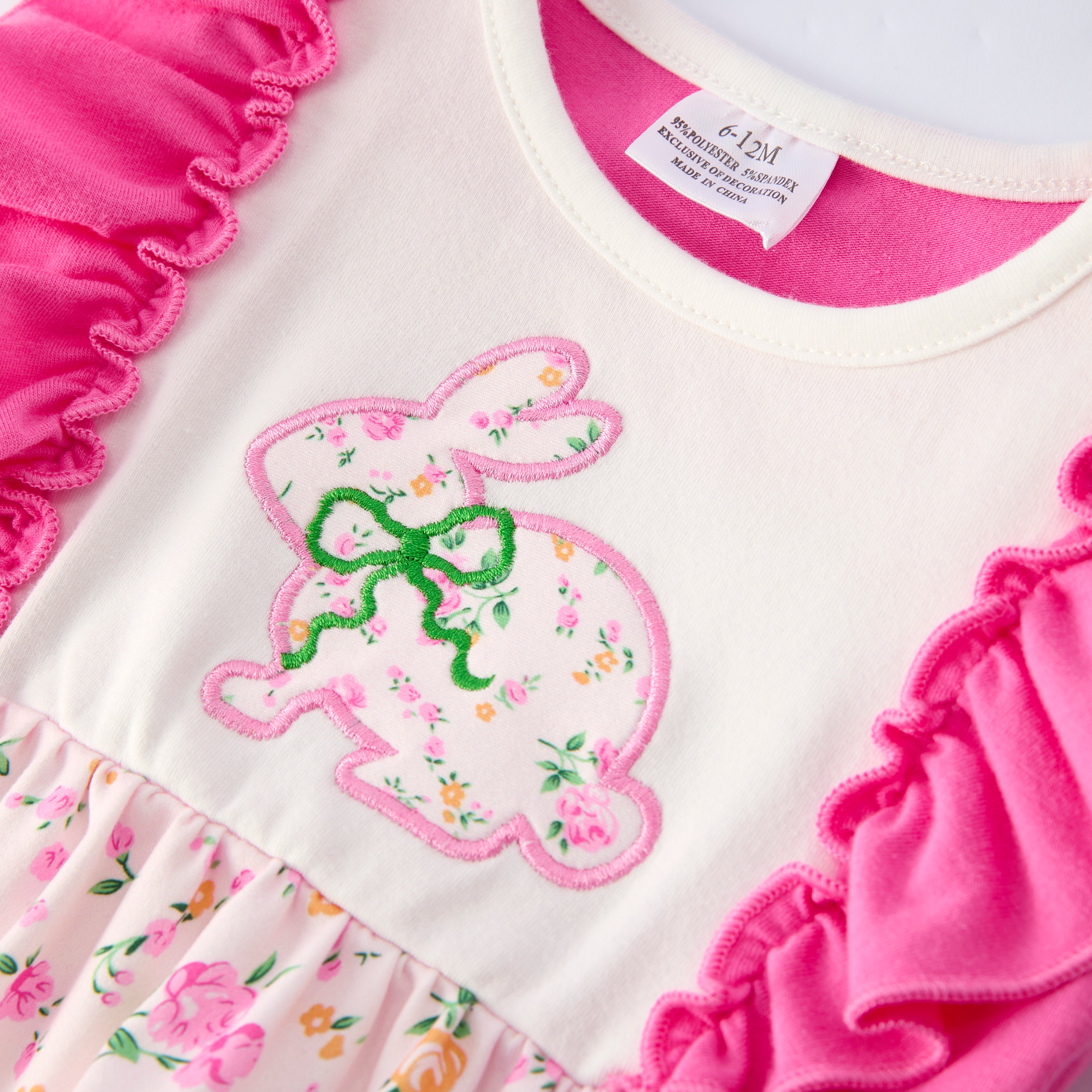 (In Stock)Toddler Girls Easter Bunny Applique Ruffle Romper