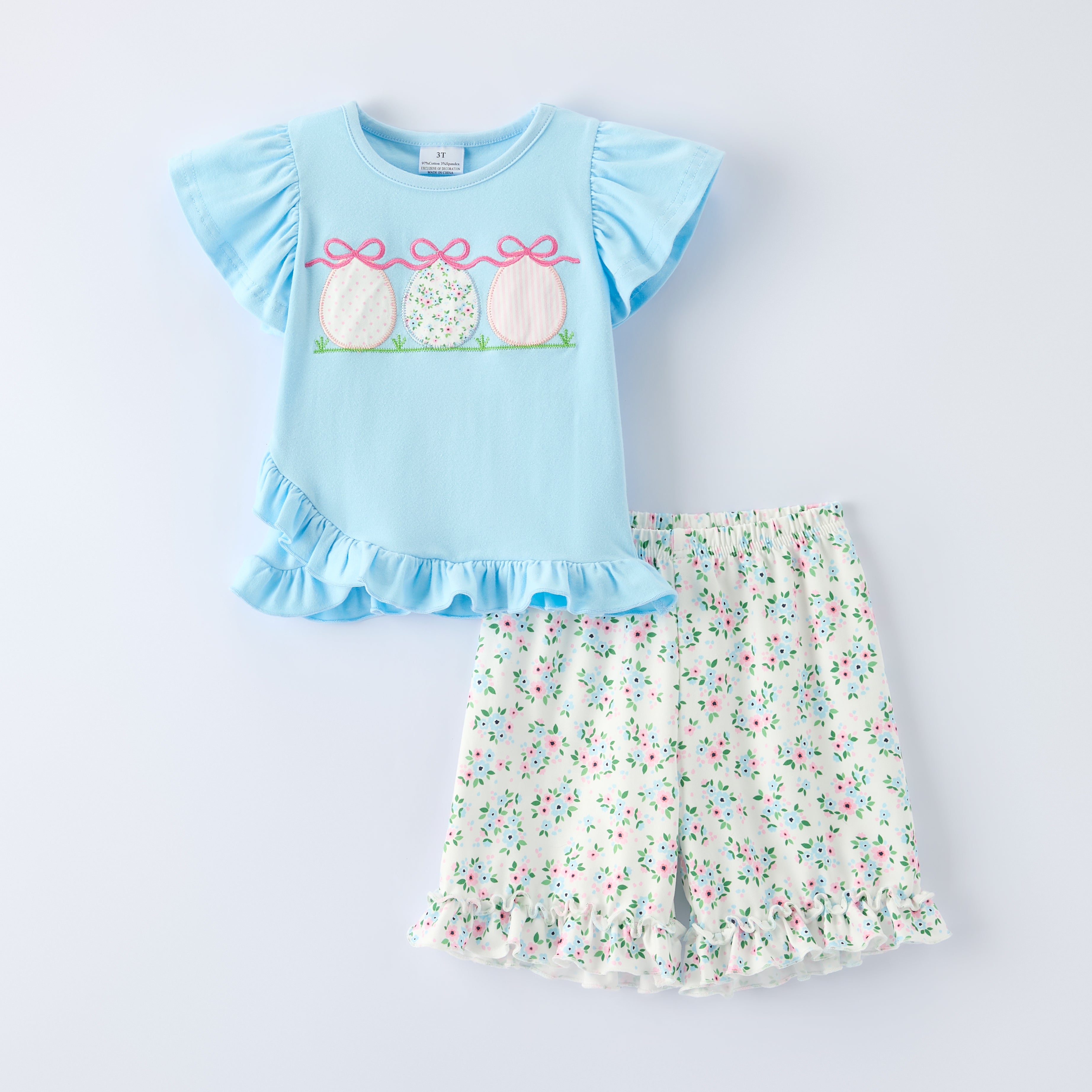 (In Stock)Girls Easter Applique Ruffle Shorts Set