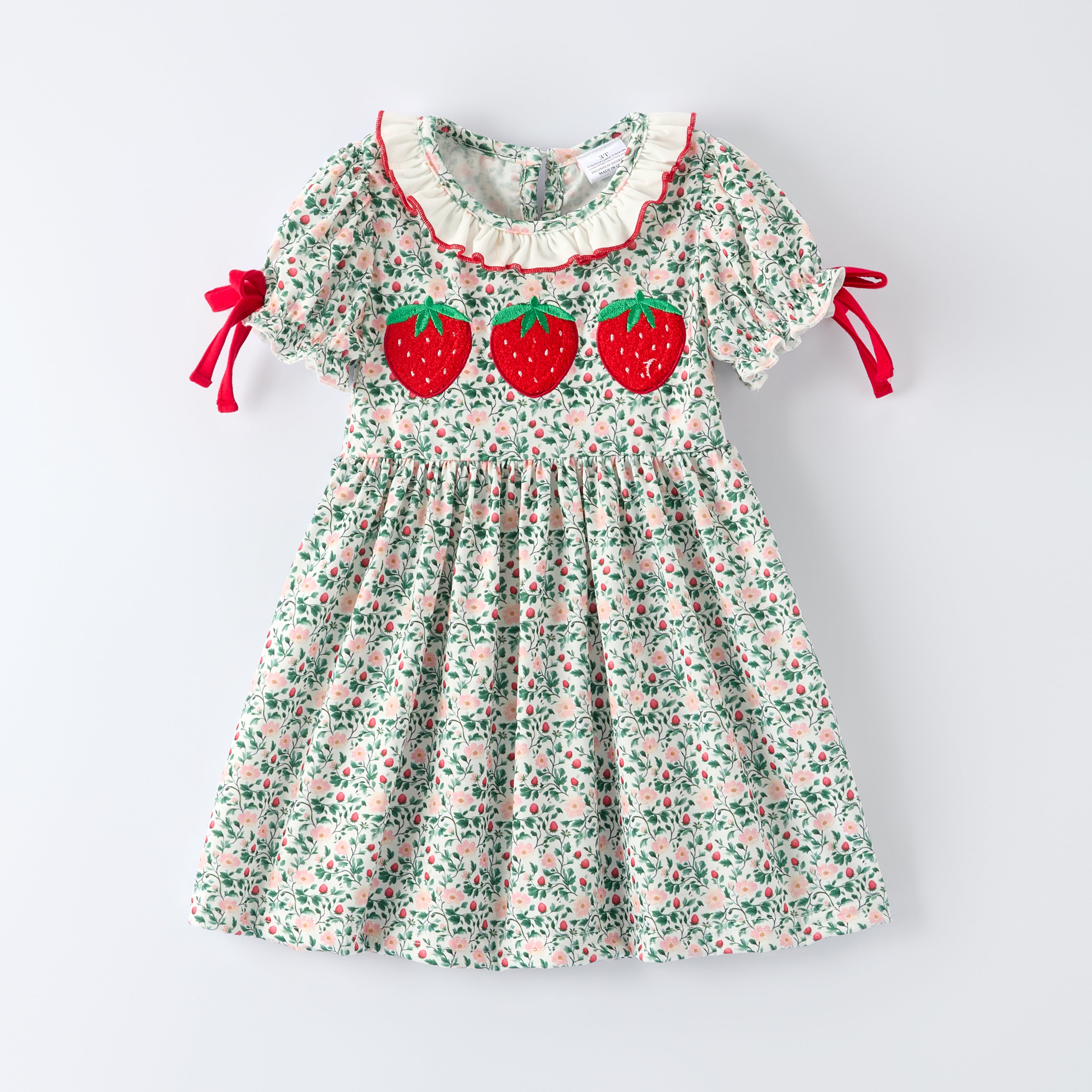 (In Stock)Sisters Spring&Summer Strawberry Chenille Patches Dress&Romper