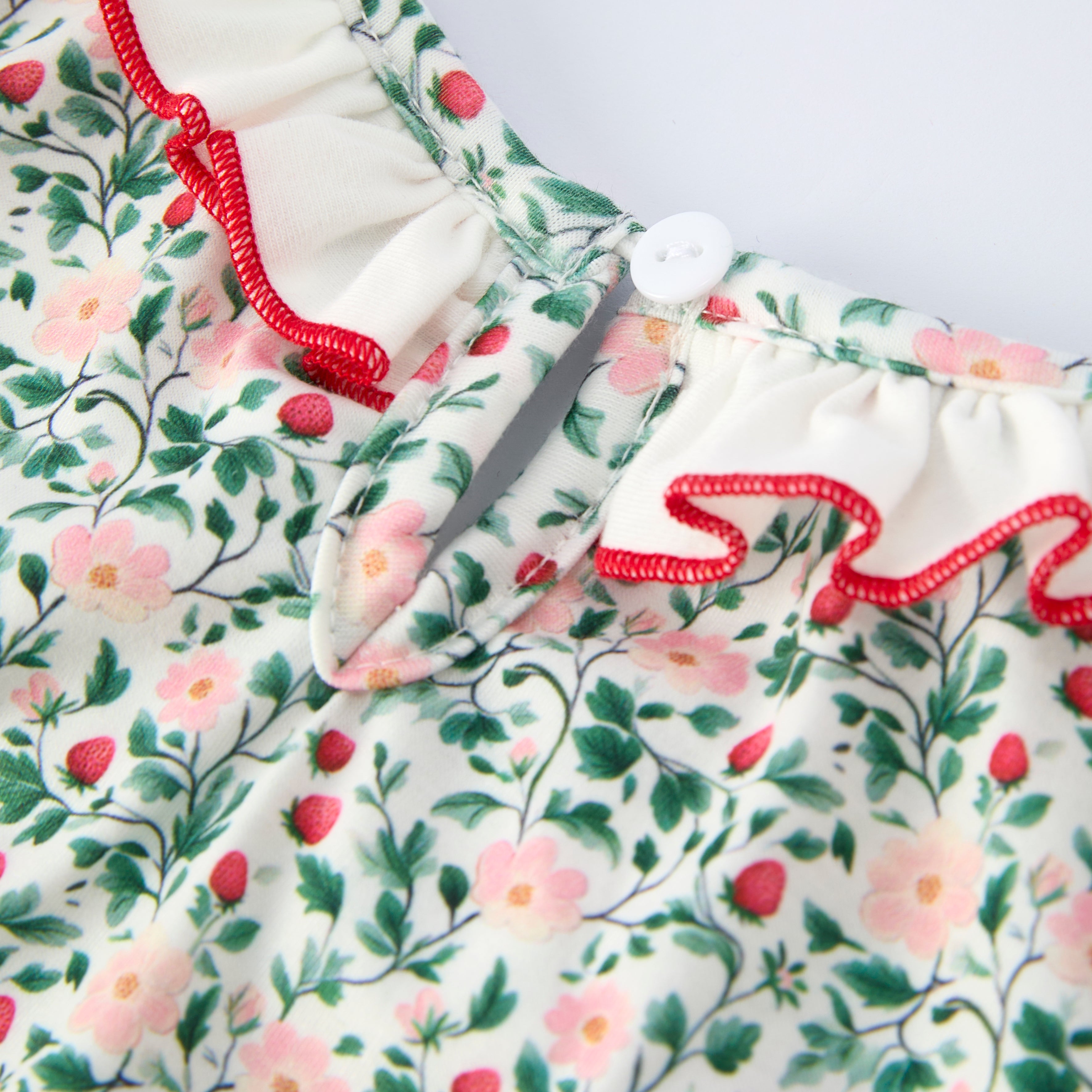 (In Stock)Sisters Spring&Summer Strawberry Chenille Patches Dress&Romper