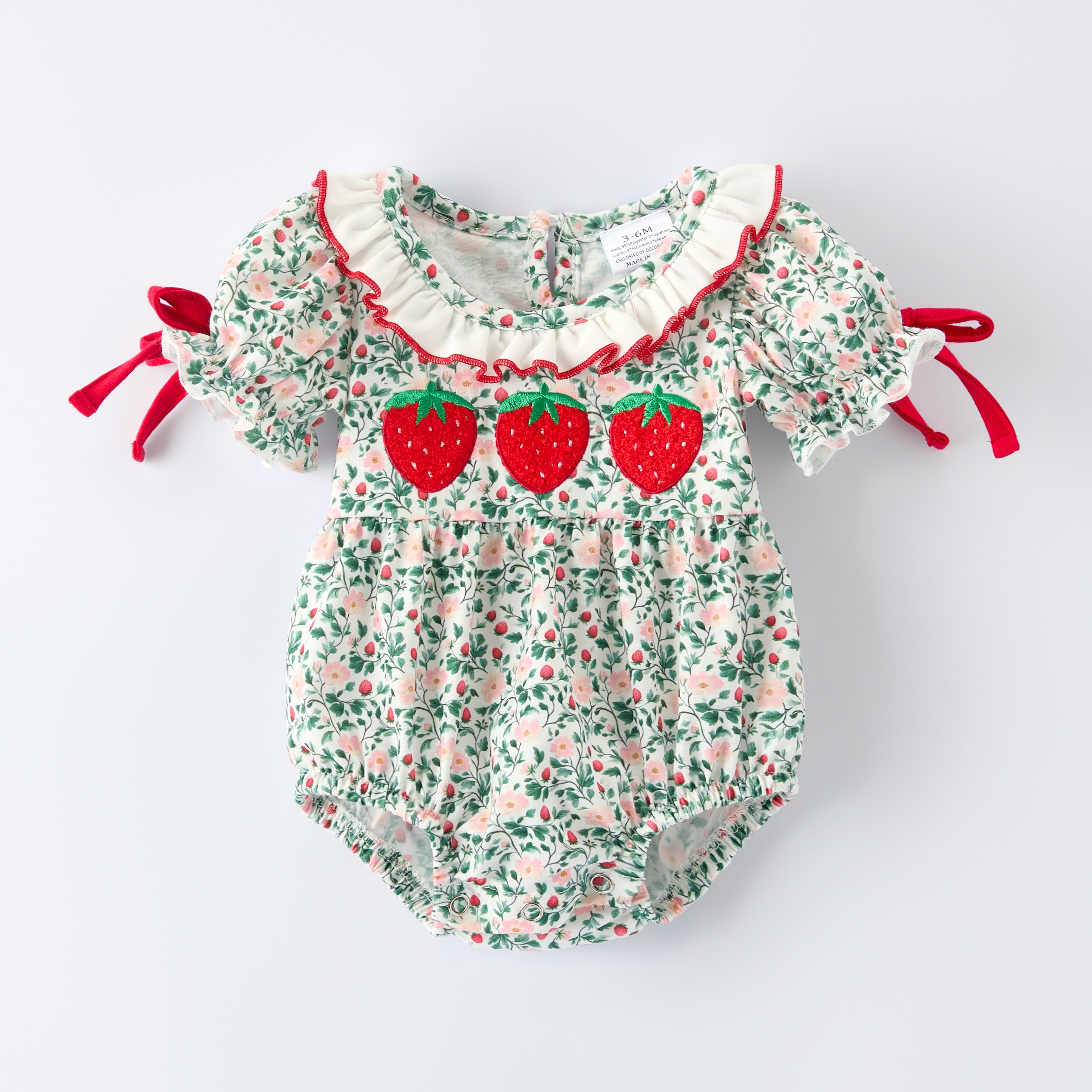 (In Stock)Sisters Spring&Summer Strawberry Chenille Patches Dress&Romper